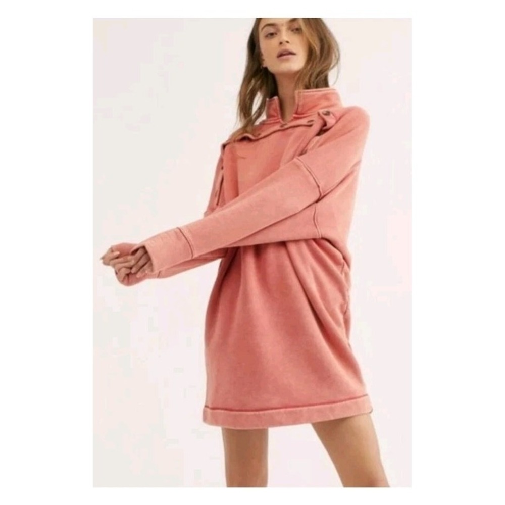 Free People Lou Lou Sweatshirt Slouchy Dress Sz S Faded Red Coral Oversized